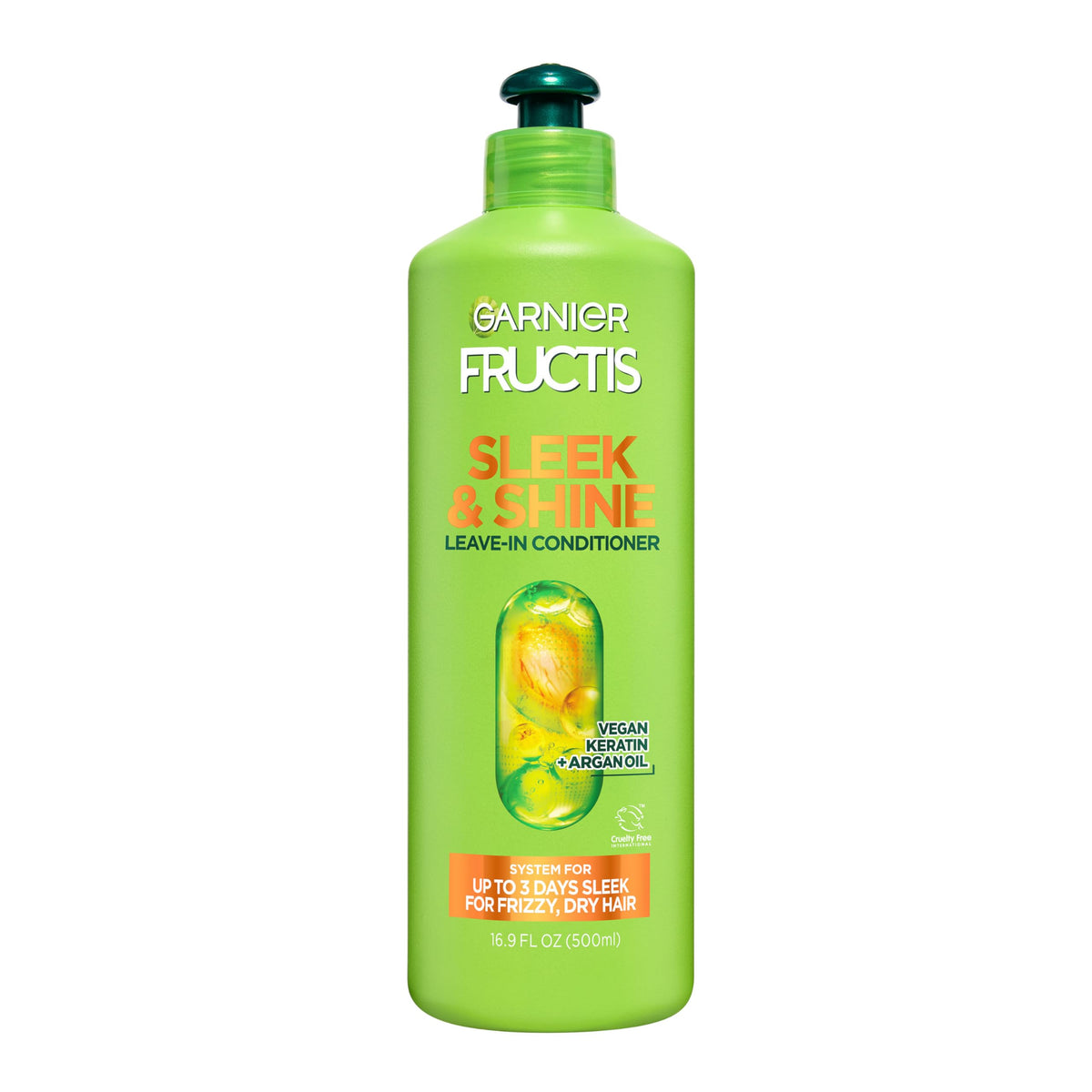 Garnier Fructis front packaging showing XL 16.9 fl oz value size and branding benefits