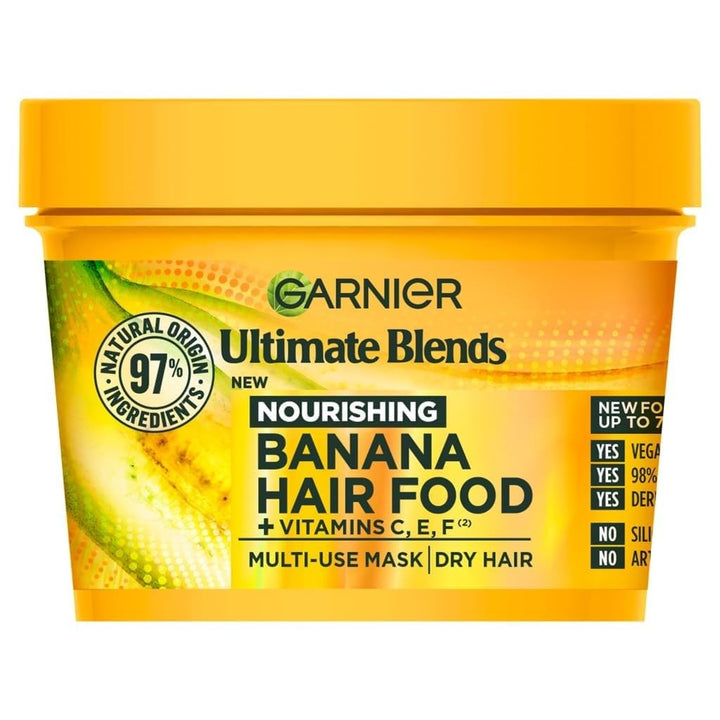 Garnier Hair Food Banana front jar showing label and 3-in-1 benefit