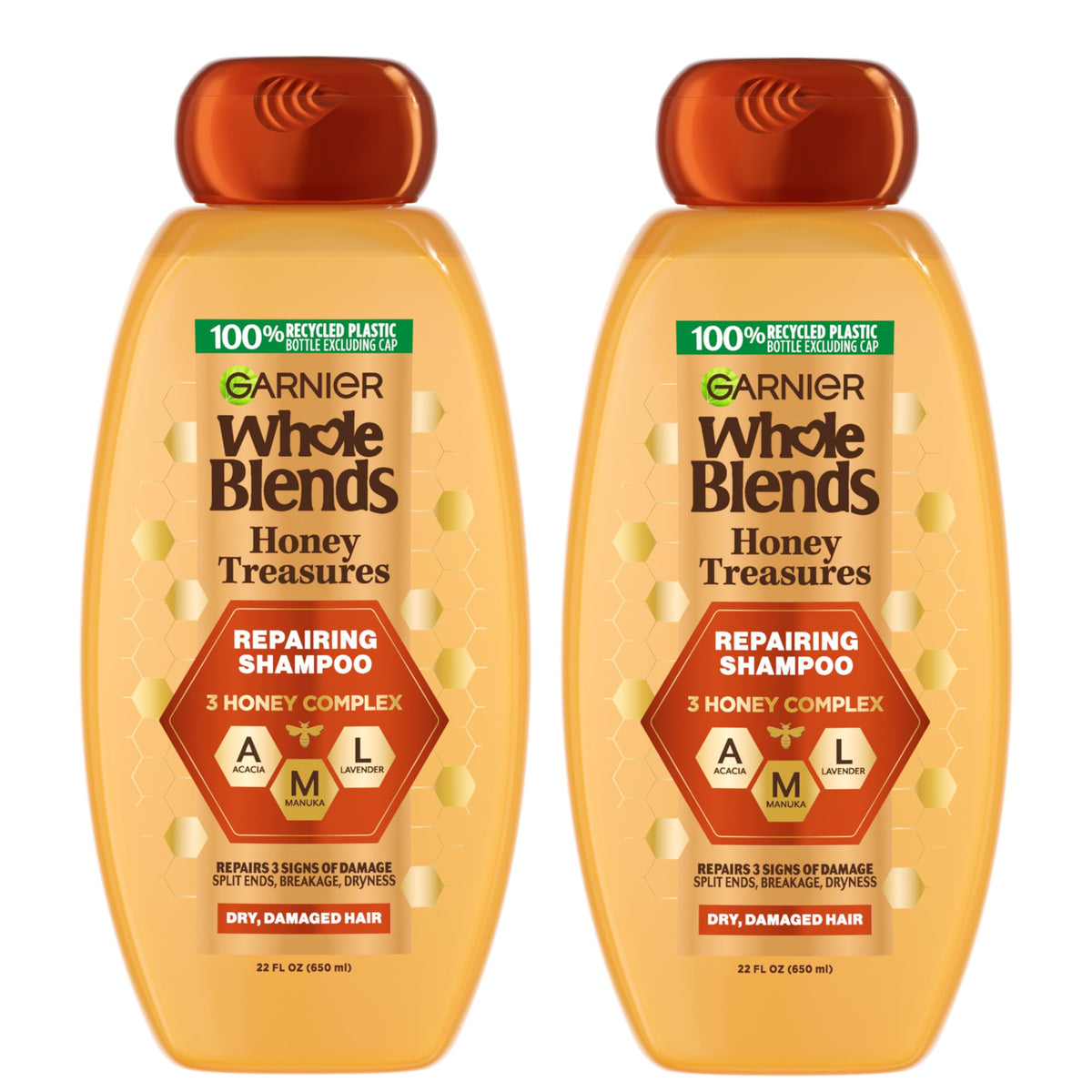 Garnier front packaging showing Honey Treasures 22 fl oz and benefit of repair