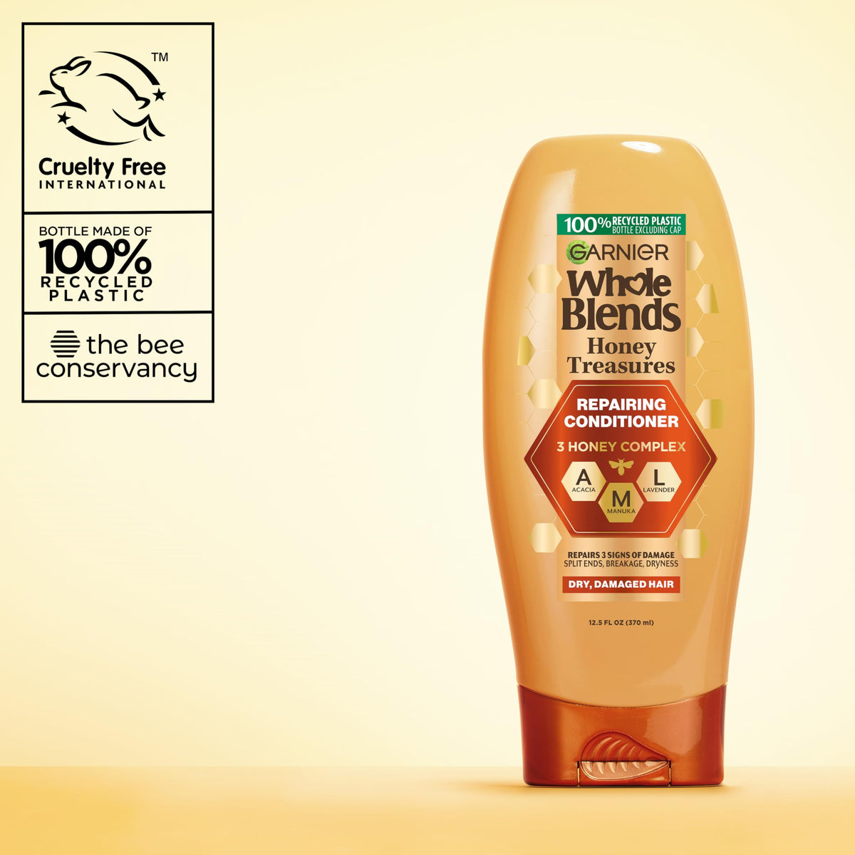 Garnier conditioner on bathroom shelf styled in lifestyle setting suggesting daily routine