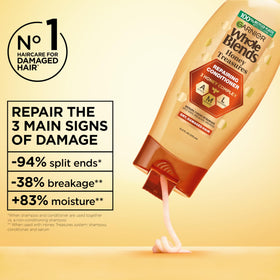 Garnier pouring conditioner texture close-up showing rich, creamy consistency