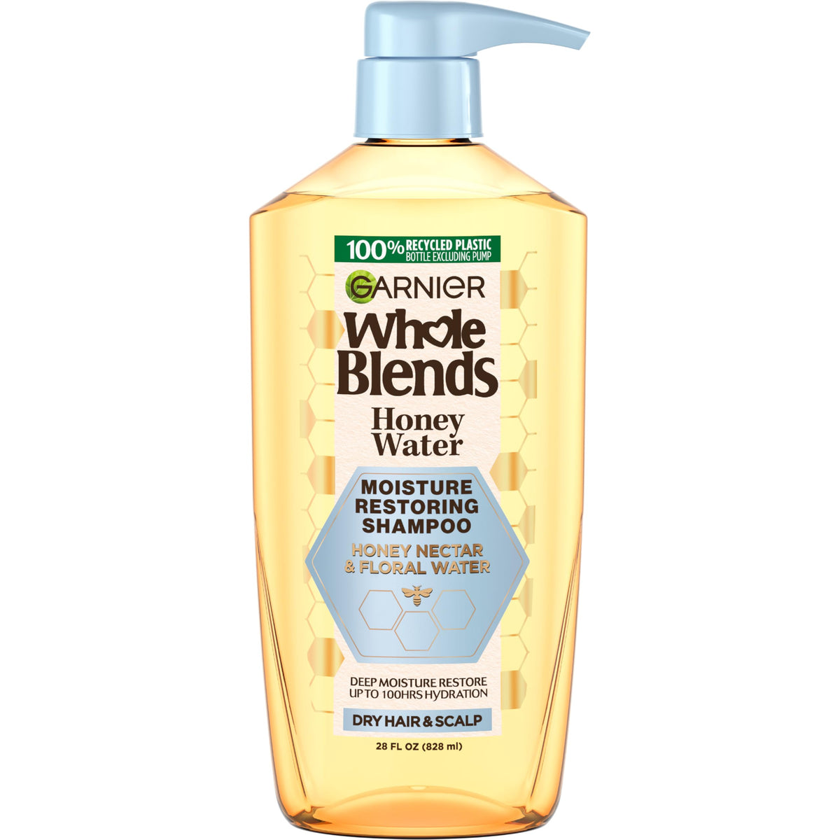 Garnier Whole Blends Honey Water front bottle showing product and size benefits