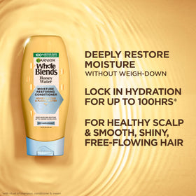 Garnier bottle pump close-up dispensing conditioner, demonstrating easy control and mess-free application