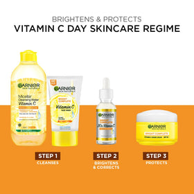 Garnier serum on bathroom counter lifestyle shot suggesting daily routine benefit