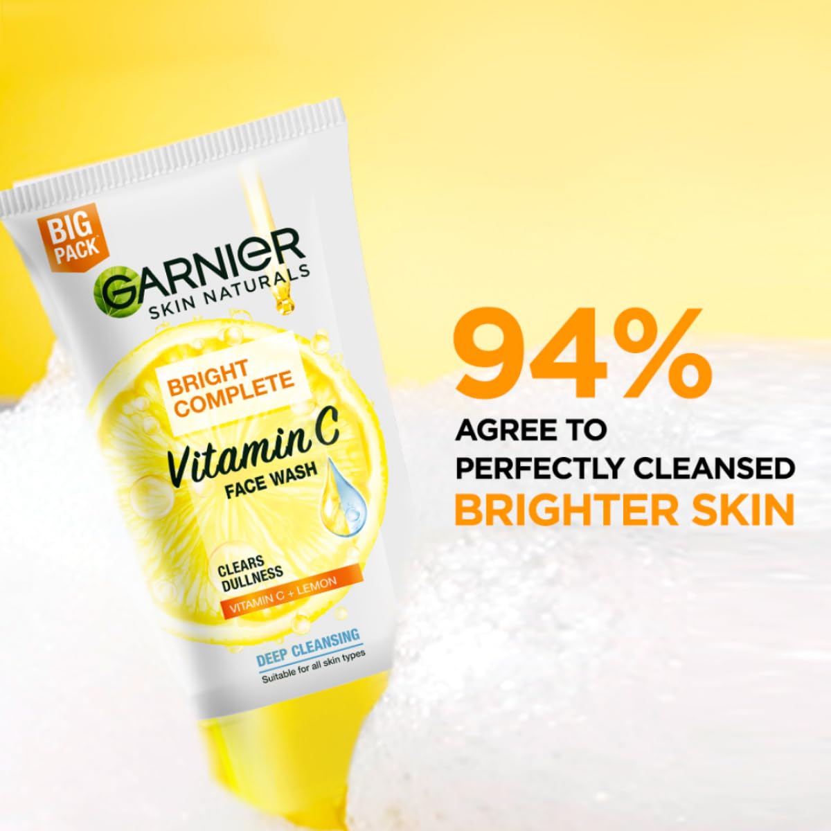 Garnier tube being squeezed showing 100g scale and easy dispensing convenience