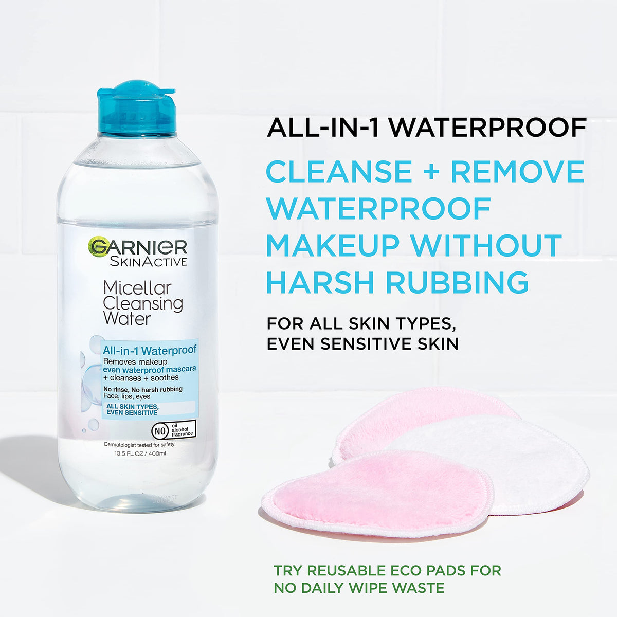 Garnier close texture shot of clear micellar water, gentle hydration visible