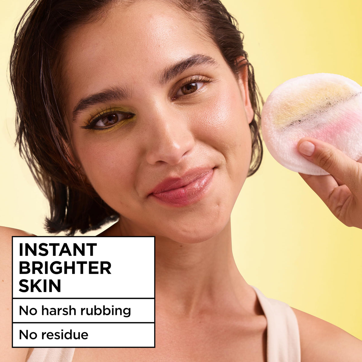 Garnier on cotton pad removing makeup showing effective lift-away action