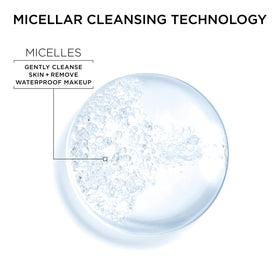 Garnier micellar water dissolving waterproof eye makeup on closed eyelid, soothing