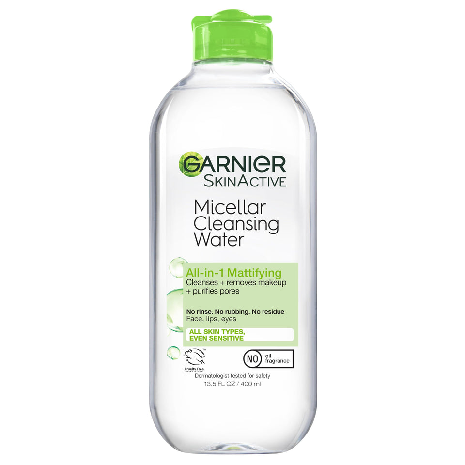 Garnier bottle front label showing product name and mattifying claim for clear skin