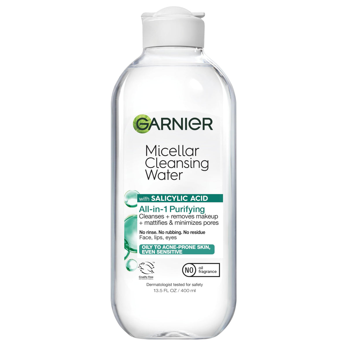Garnier micellar front packaging shows product and matte finish benefits