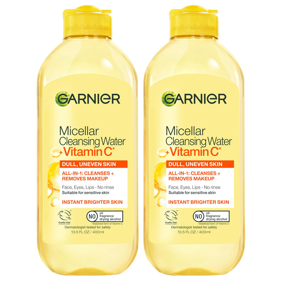 Garnier micellar water front packaging showing bottle and label benefit
