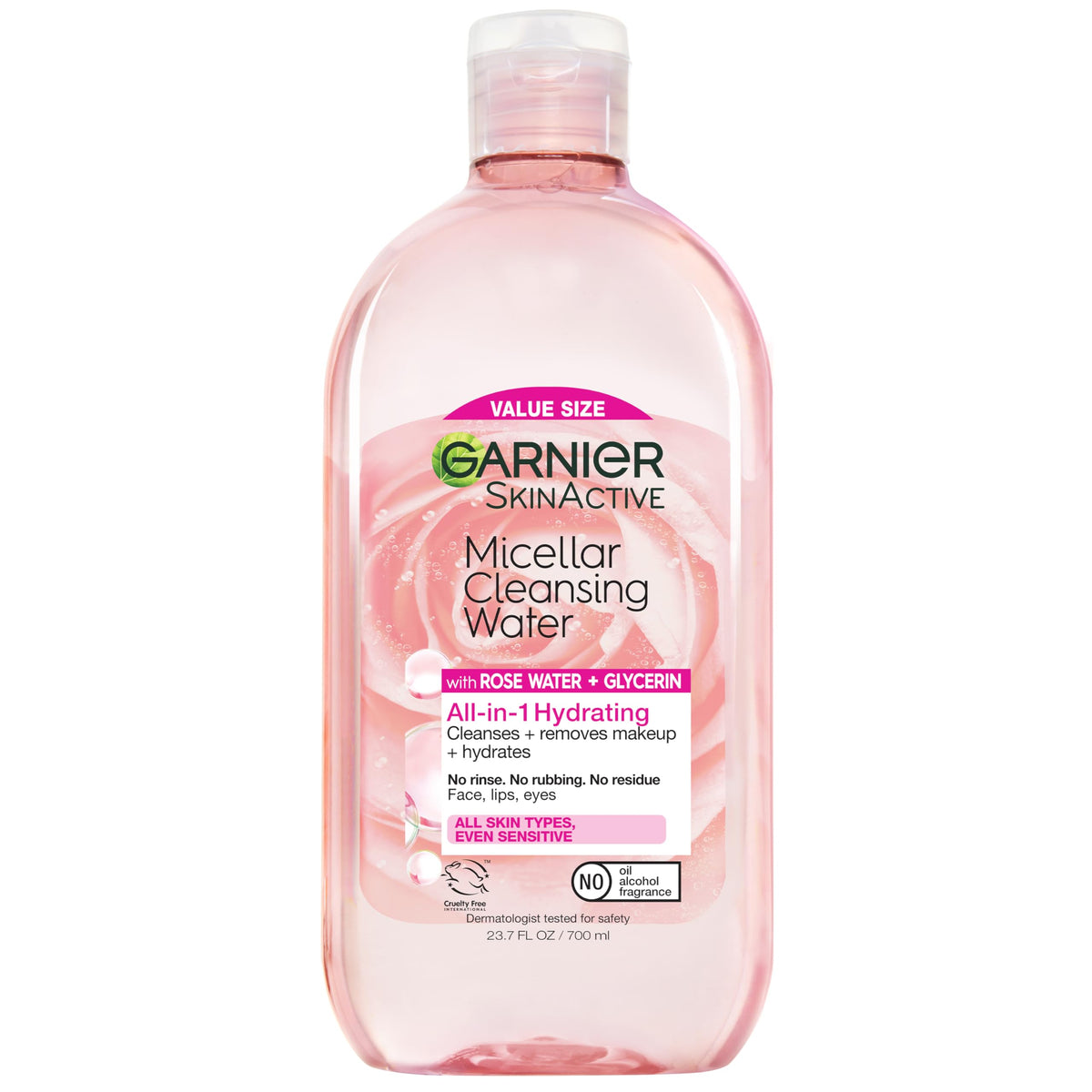 Garnier micellar front packaging showing 700ml bottle and clear formula benefit gentle cleansing