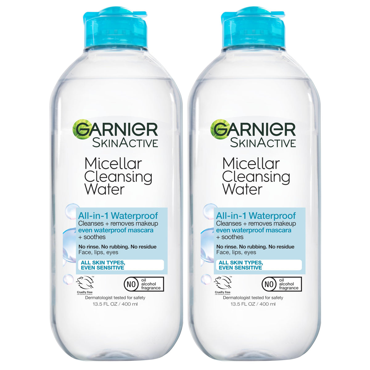 Garnier front packaging showing label and 400mL bottle, clear cleanser benefit