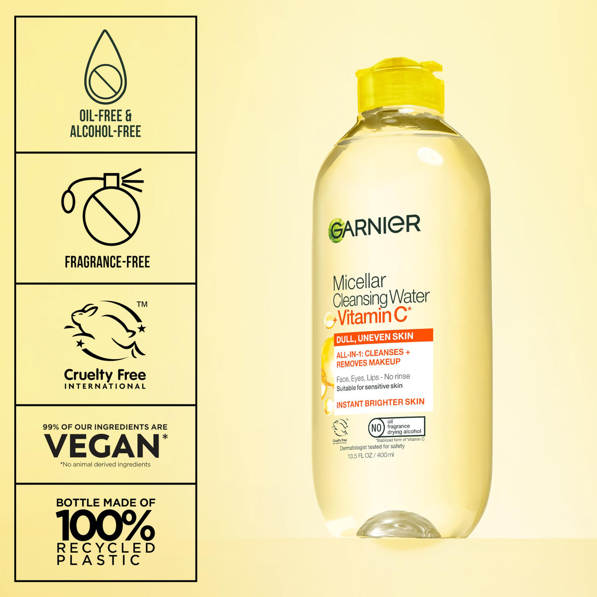 Garnier bottle held in hand to show 400mL size and travel-friendly convenience