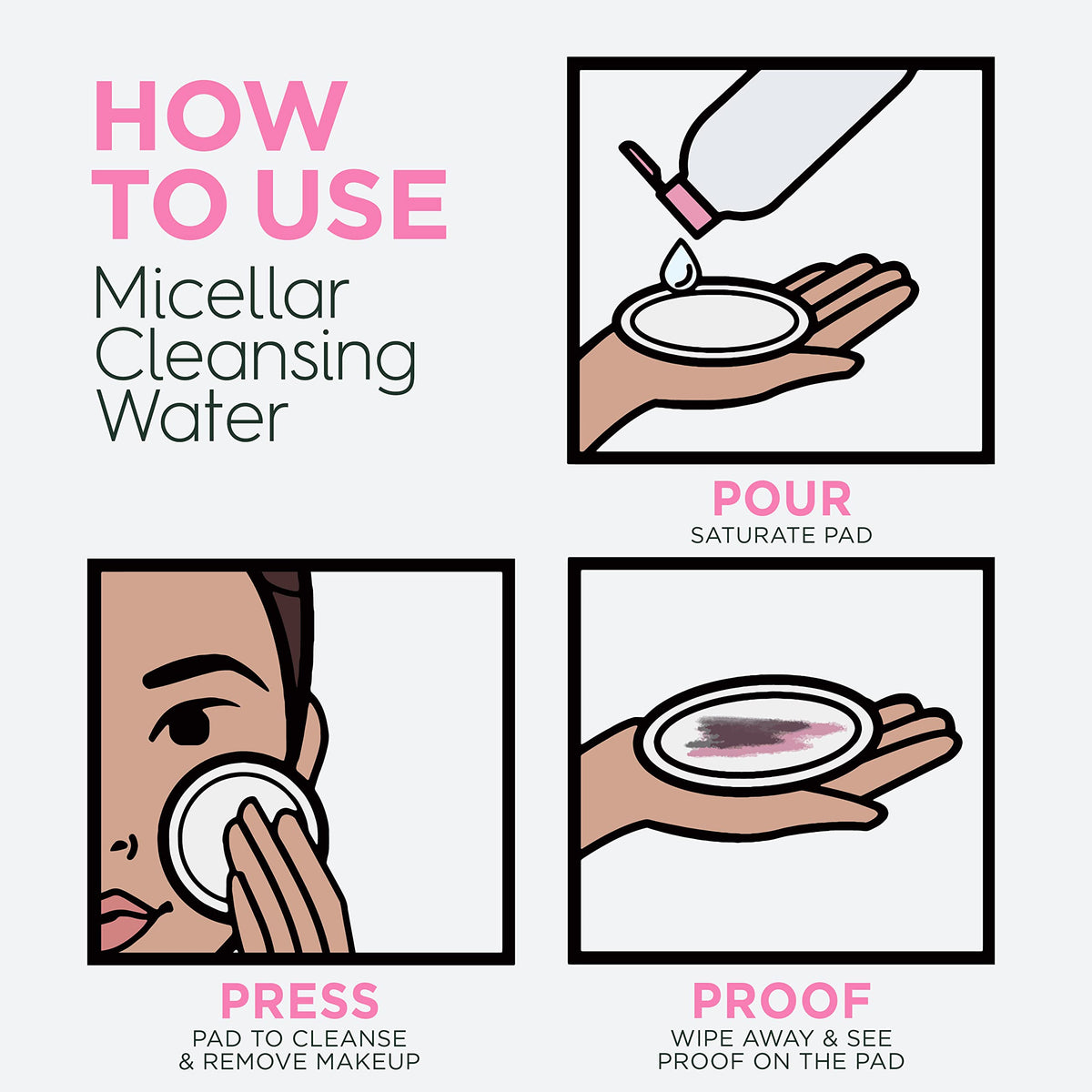 Garnier micellar texture on cotton pad, lifts makeup without rubbing benefit