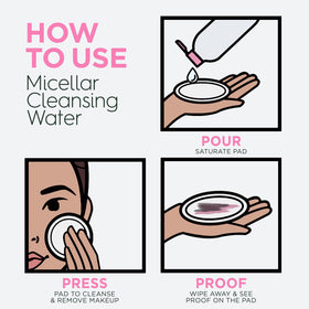 Garnier micellar texture on cotton pad, lifts makeup without rubbing benefit