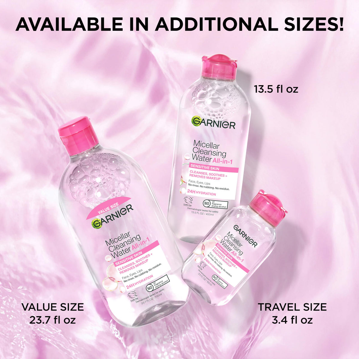Garnier micellar water on bathroom counter for fast daily routine