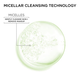 Garnier micellar water closeup on cotton pad, showing gentle effective makeup lift