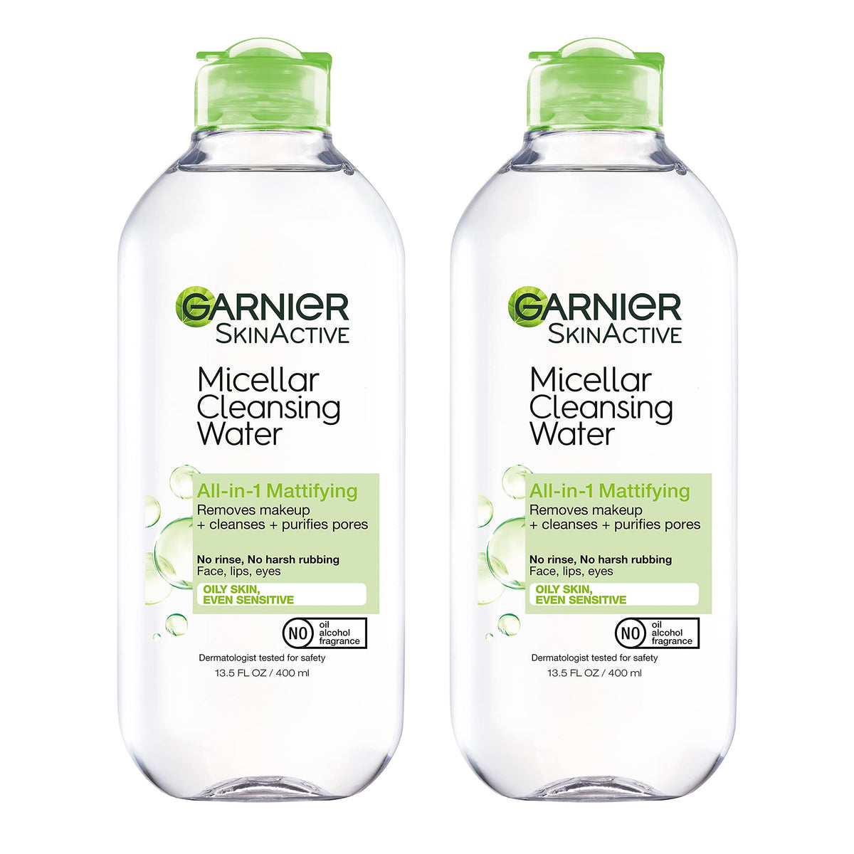 Garnier micellar water front packaging showing label and 400mL size, clear benefit of cleansing