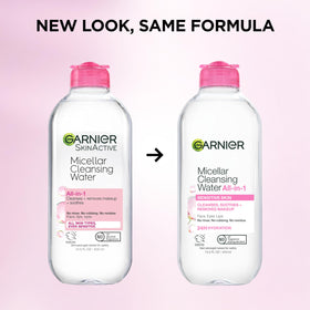 Garnier micellar water placed in gym bag for travel, portable and no-rinse convenience