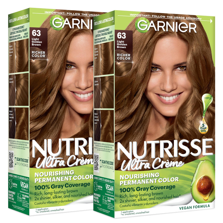 Garnier Nutrisse box front showing shade 63 and benefits for vibrant color