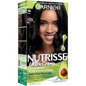 Garnier Nutrisse front box 10 Black showing shade and benefits