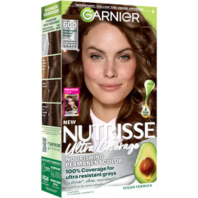 Garnier Nutrisse front box showing shade 600 deep light natural brown and benefits