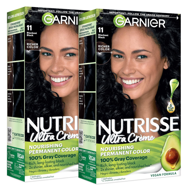 Garnier Nutrisse front packaging showing shade and benefits for confident selection