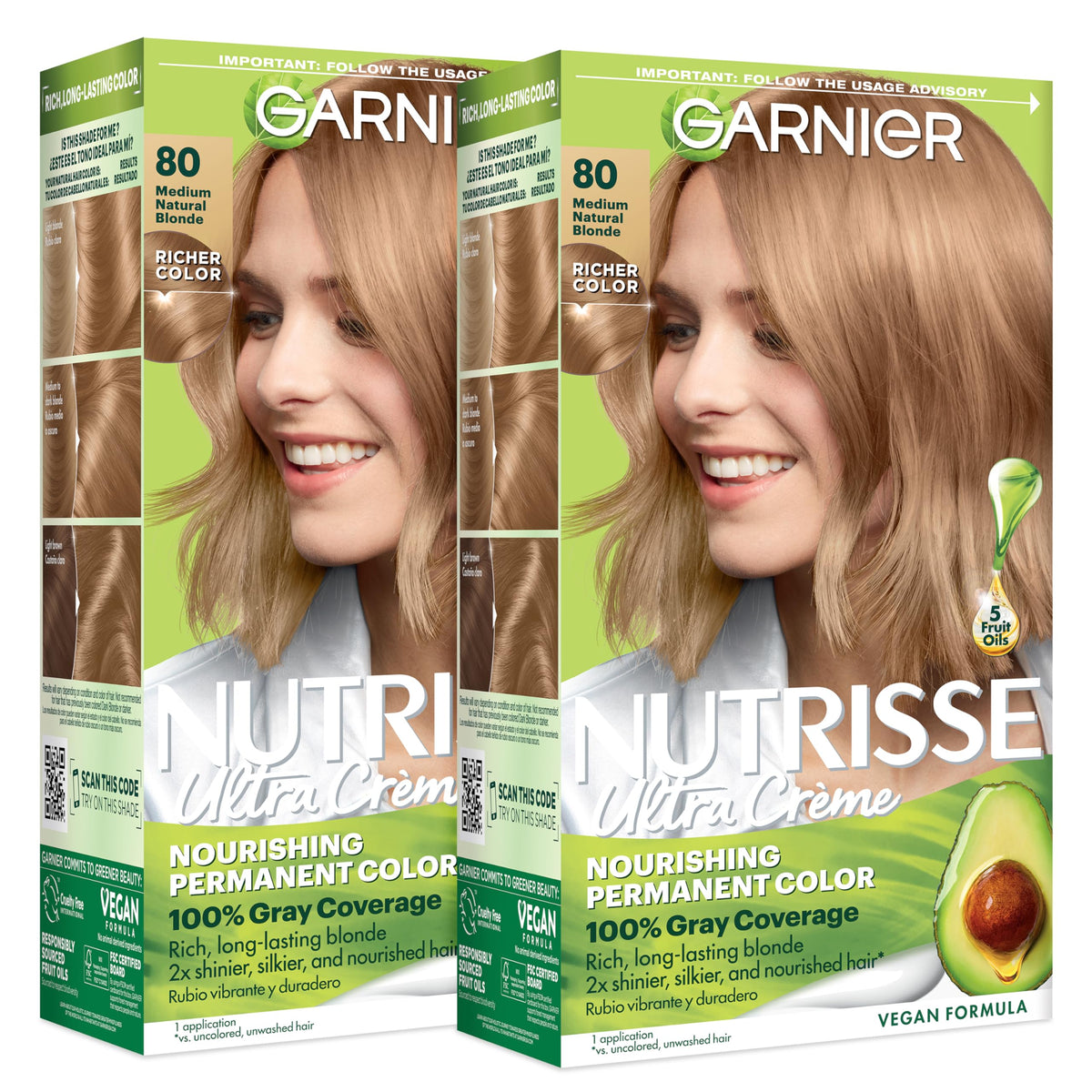 Garnier front packaging showing product and shade, clear result preview