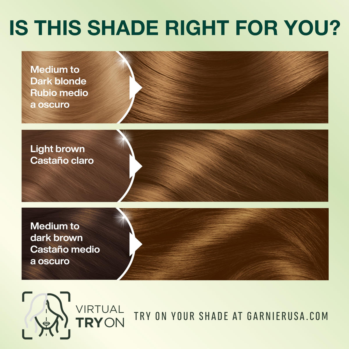 Garnier Nutrisse model before and after coloring showing improved tone and coverage