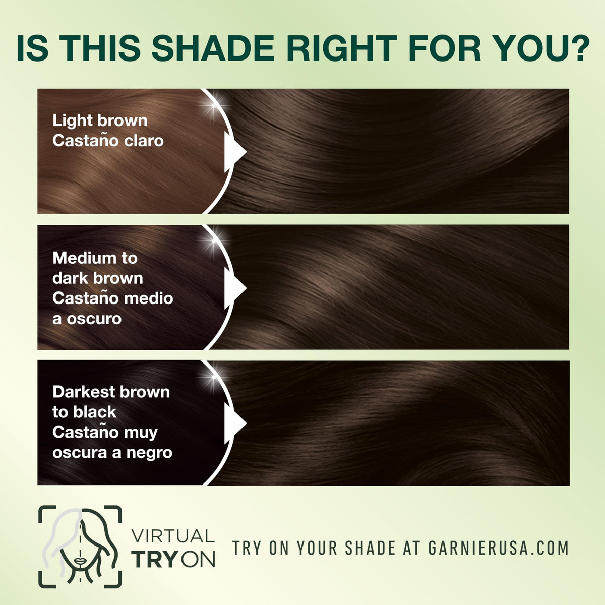 Garnier shade swatch Darkest Brown (Sweet Cola) demonstrating rich warm tone