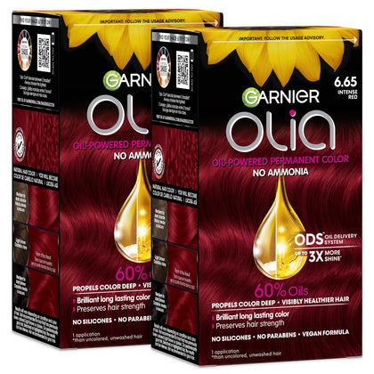 Garnier Olia front packaging showing Intense Red and benefits