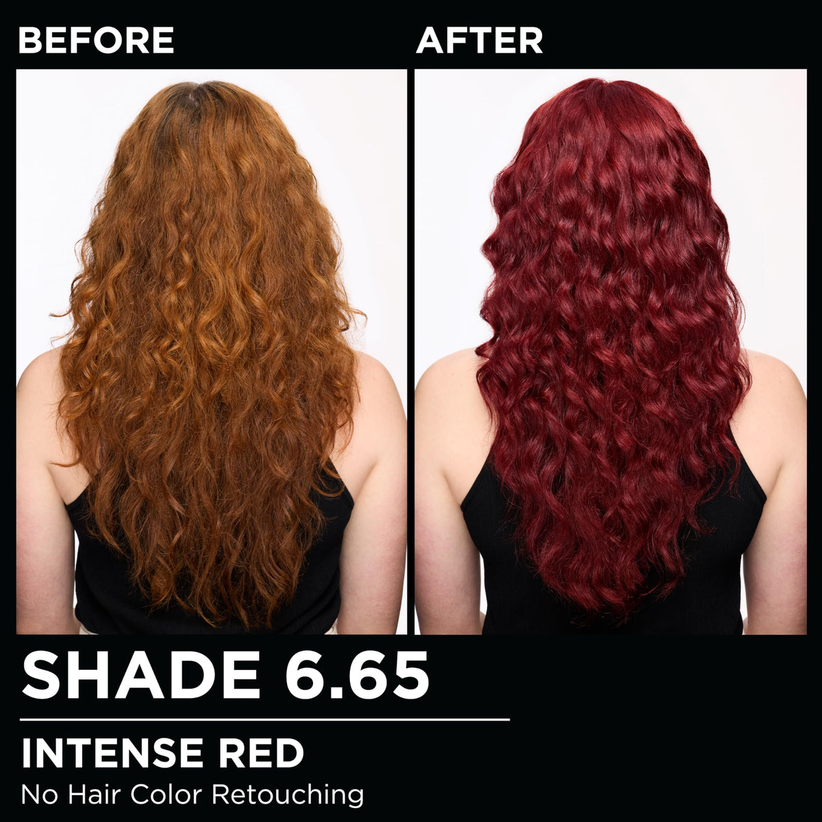 Garnier Olia before and after images demonstrating bold red transformation