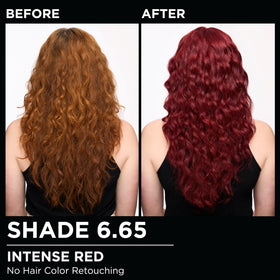 Garnier Olia before and after images demonstrating bold red transformation