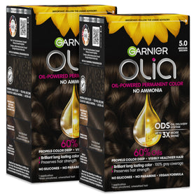 Garnier Olia front box showing medium brown shade and benefits