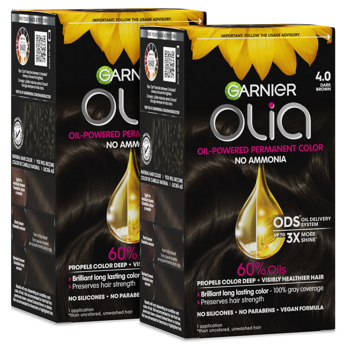 garnier olia front of box showing product and shade benefits