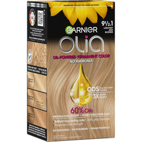 Garnier Olia front packaging showing shade and benefits for shiny hair