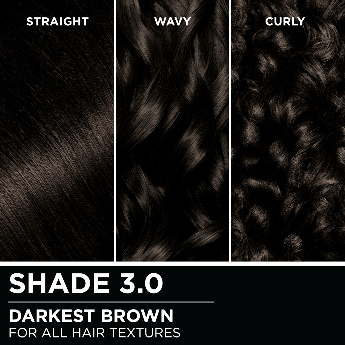 Garnier Olia swatch card for shade 3.0 darkest brown accurate reference