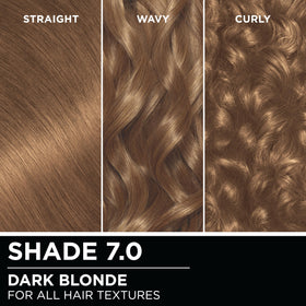 Before and after hair image using Garnier Olia showing improved shine and coverage