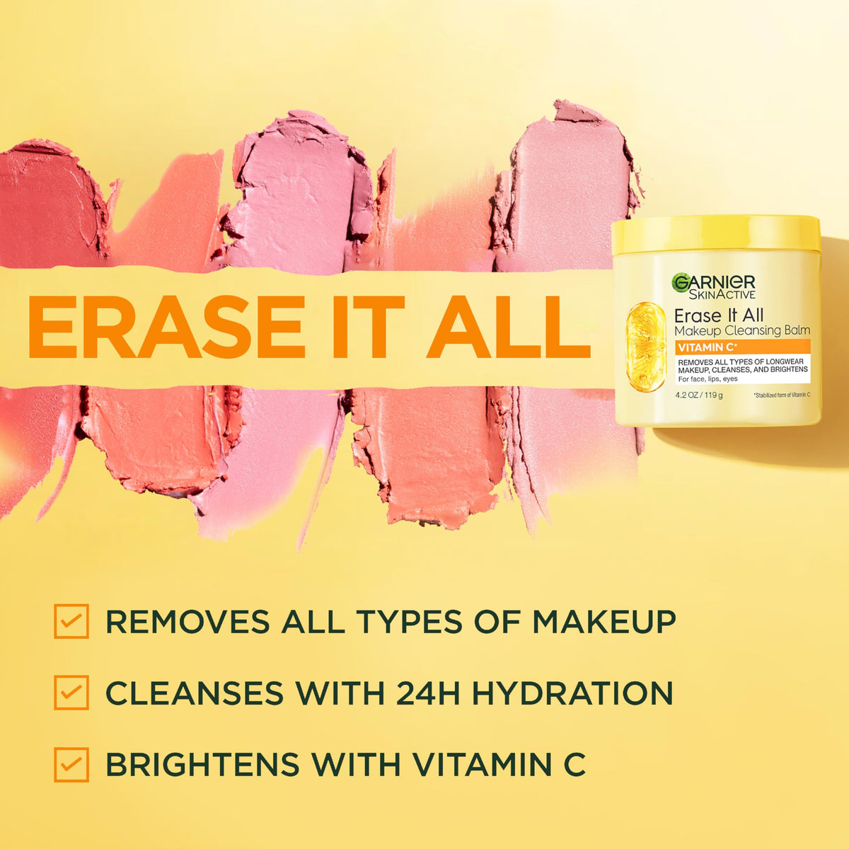 Garnier open jar revealing creamy balm, highlights hygienic packaging and solid texture