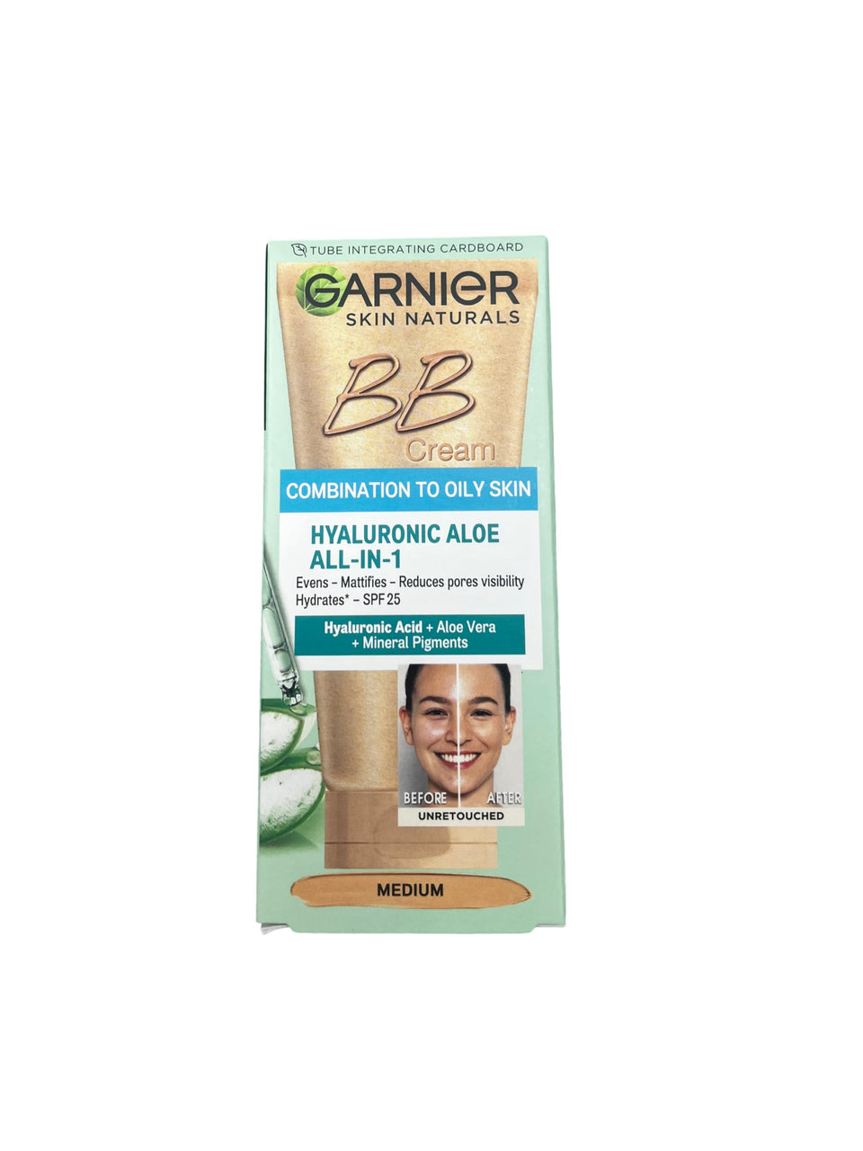 Garnier front pack showing BB cream tube and visible benefits