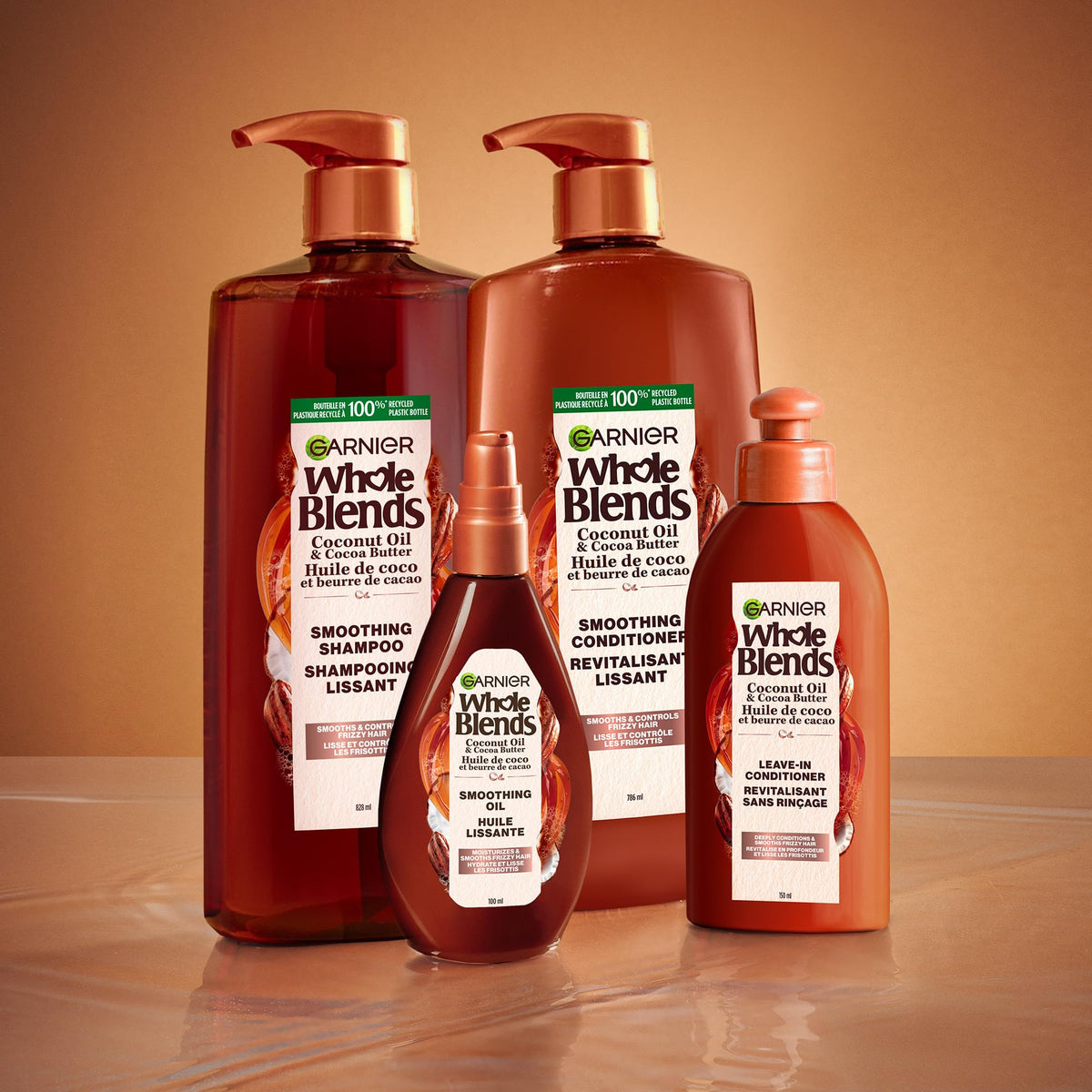Garnier Whole Blends bottle on bathroom shelf promoting daily routine convenience