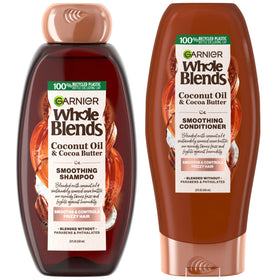 Garnier Whole Blends front packaging showing bottles and tropical design benefits