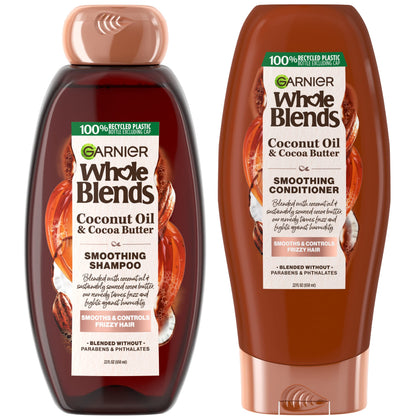 Garnier Whole Blends front packaging showing bottles and tropical design benefits