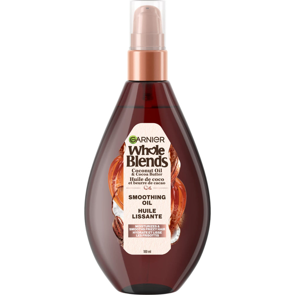Garnier Whole Blends front packaging showing smooth-frizz benefit