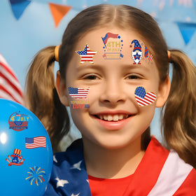 Garsellen tattoo on child cheek at parade, festive look and kid-friendly