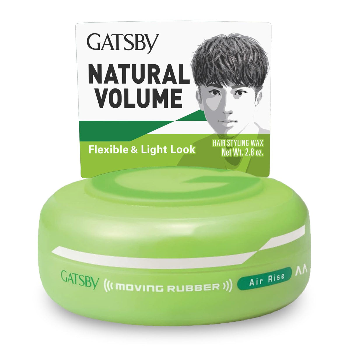 Gatsby front packaging showing clean jar and volume benefits