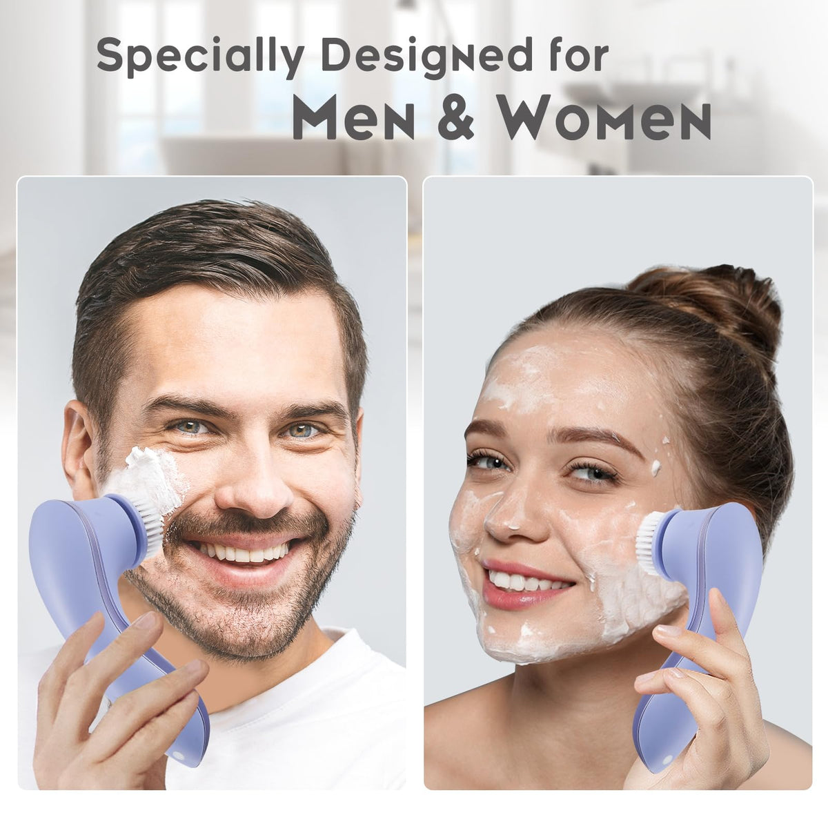Gaurins four interchangeable brush heads arranged to display exfoliating and silicone options