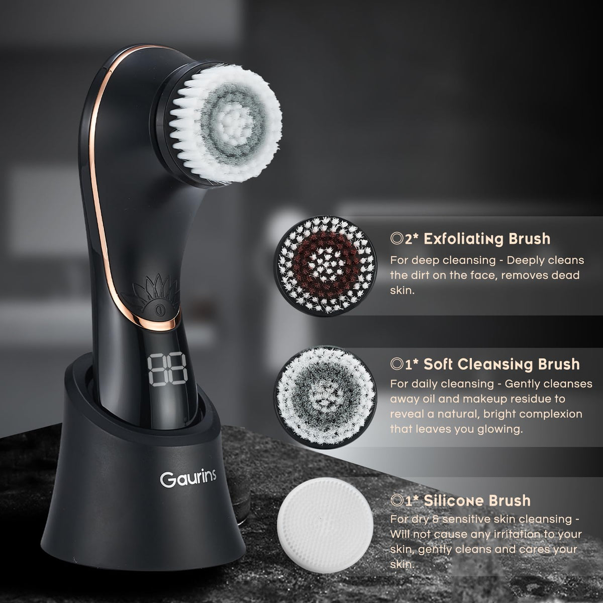 Gaurins soft-bristle close-up texture, gentle exfoliation and comfortable daily use