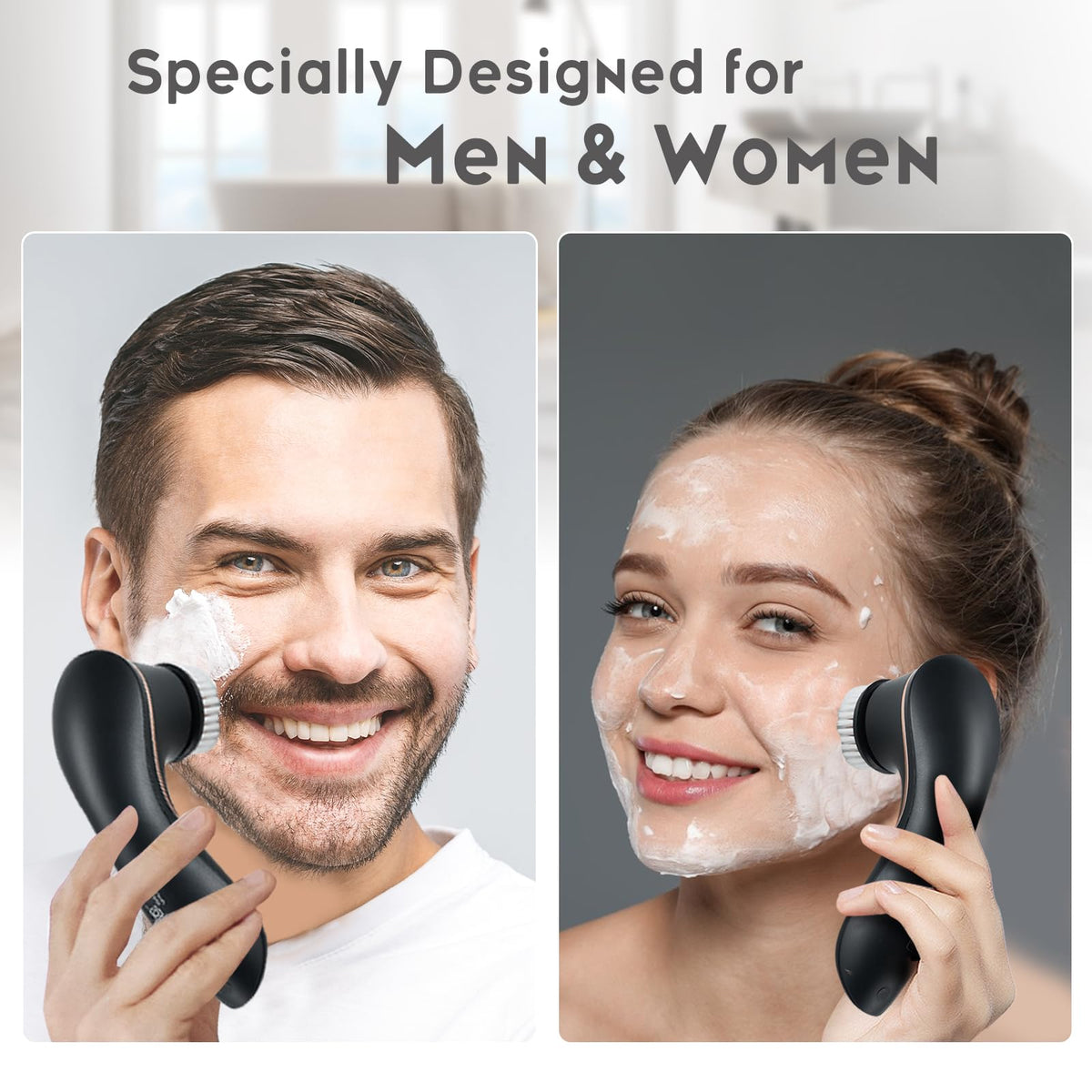 Gaurins four interchangeable brush heads laid out, versatile cleansing options for skin